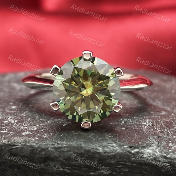 Jewelry - NEW Certified 3 ct. t.w. Dark Blue Green Moissanite Solitaire 6 Prong Ring